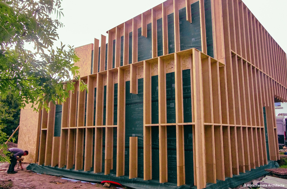 maison passive en CLT et ossature bois en poutres en I